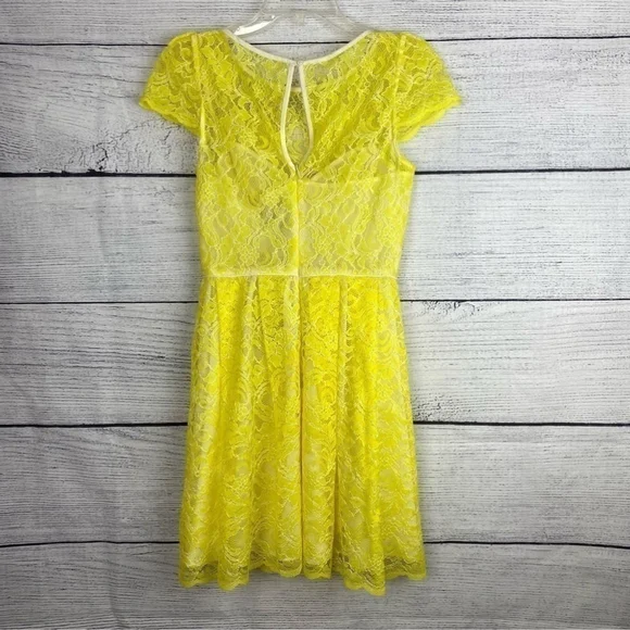 Abs Allen Schwartz Yellow Spring Summer Lace Garden Party Dress Size 2 - Picture 7 of 10